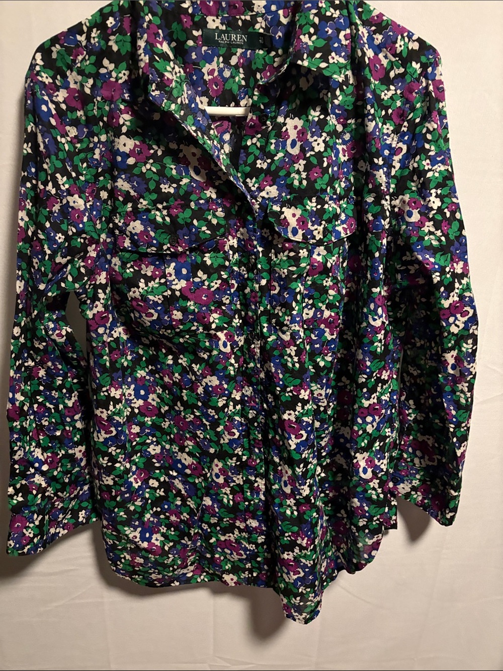 Lauren Ralph Lauren Floral Button-Front Shirt in Purple, Green & White